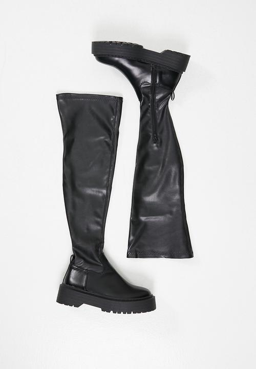 Public Desire - Charly chunky sole over the knee boot - black