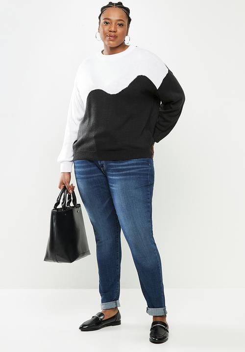 Me&B - Plus colour block jumper - black & white