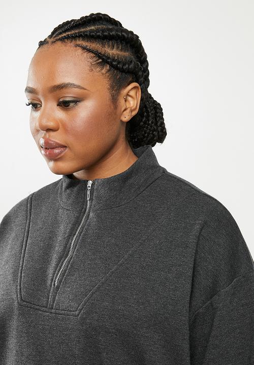 Me&B - Plus quarter zip hoodie - charcoal