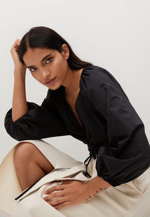 MANGO - Blouse flower - black