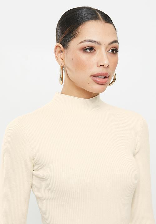 Missguided - High neck ribbed mini dress - stone