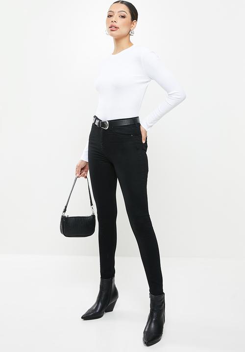 Missguided - Long sleeve crew neck ribbed top - white