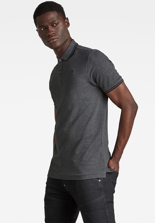 G-STAR - Dunda slim stripe short sleeve polo - charcoal