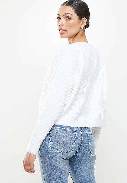 Missguided - Rib recycled V-neck jumper - white