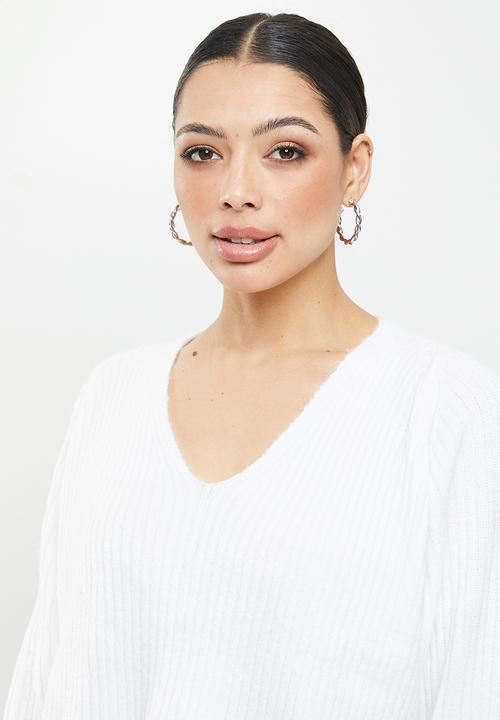 Missguided - Rib recycled V-neck jumper - white
