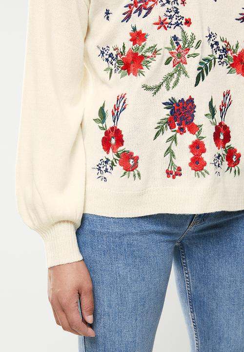 Missguided - Floral embroidered jumper - cream