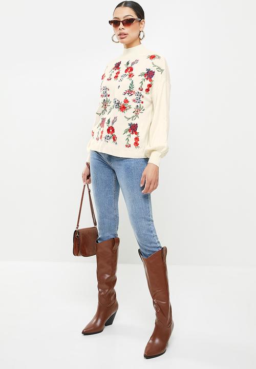 Missguided - Floral embroidered jumper - cream