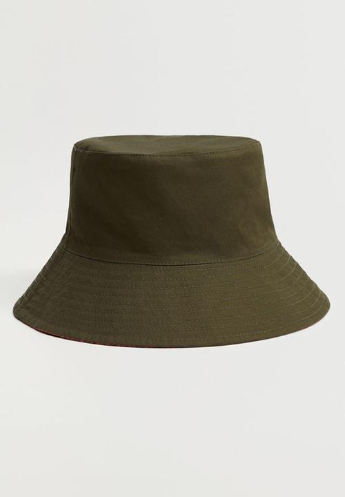 MANGO - Bucket hat - khaki & orange 