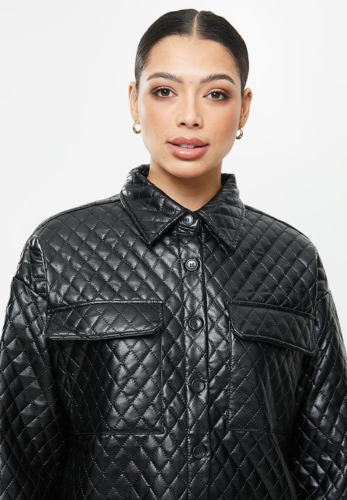 Missguided - Pu diamond quilted shacket coat - black 