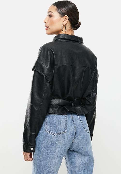 Missguided - Drop shoulder belted biker - black