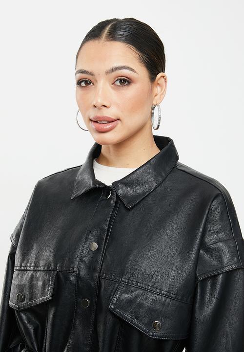 Missguided - Drop shoulder belted biker - black