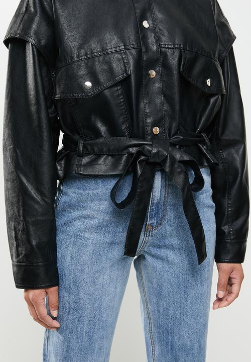 Missguided - Drop shoulder belted biker - black