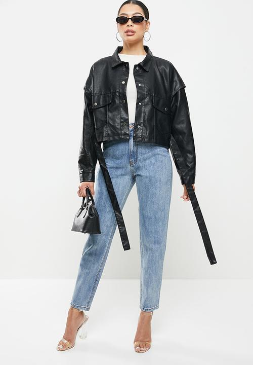 Missguided - Drop shoulder belted biker - black