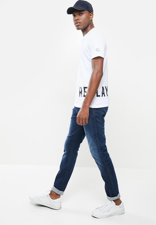 Replay - Replay side logo print tee - white
