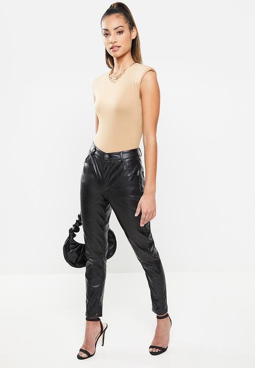 Glamorous - Petite pu coated trouser - black