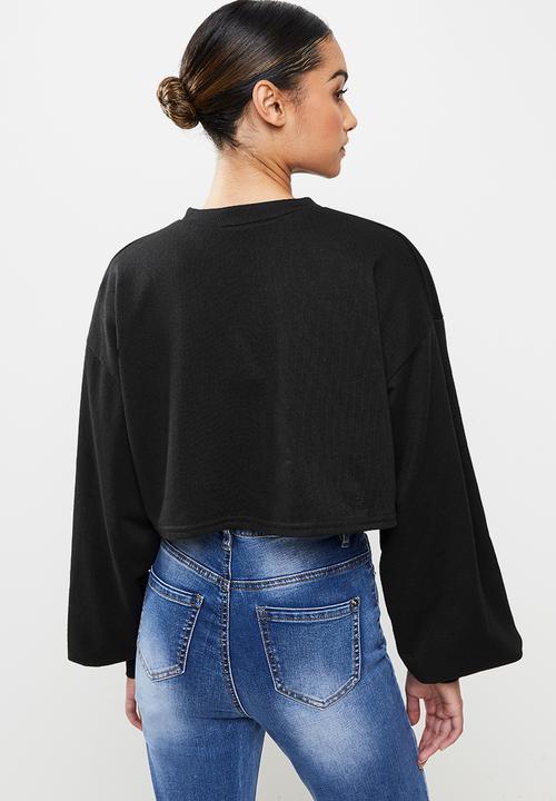 Missguided - Petite balloon sleeve oversized crop sweat - black