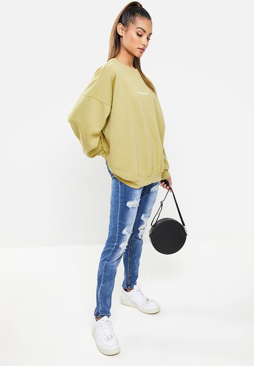 Missguided - Petite Missguided washed basic sweat top - khaki