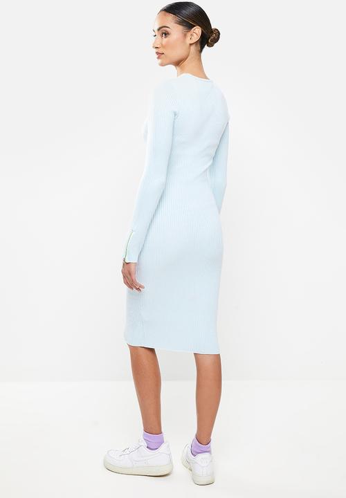 Missguided - Petite zip detail ribbed midi dress - blue