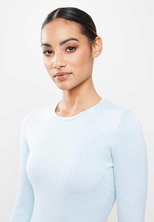 Missguided - Petite zip detail ribbed midi dress - blue