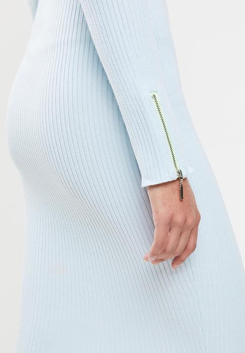 Missguided - Petite zip detail ribbed midi dress - blue