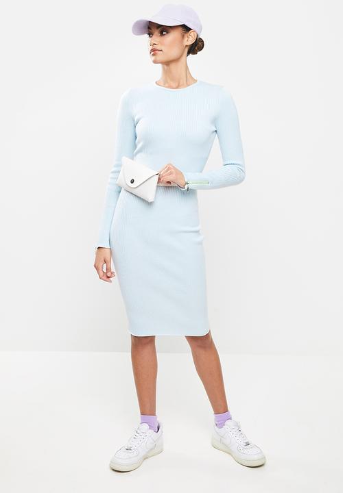 Missguided - Petite zip detail ribbed midi dress - blue