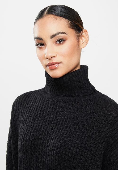 Missguided - Petite premium boyfriend roll neck dress - black