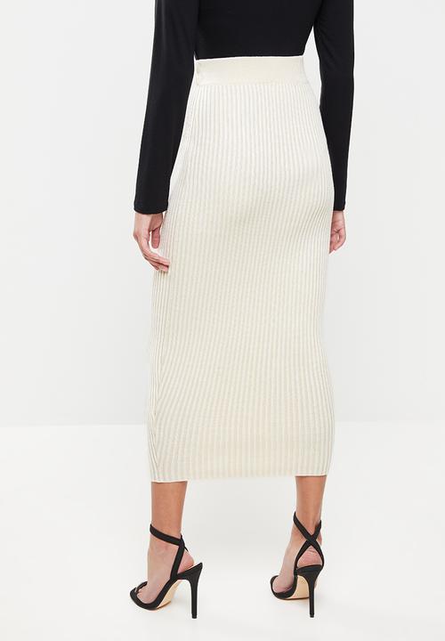 Missguided - Petite ribbed midaxi skirt - stone