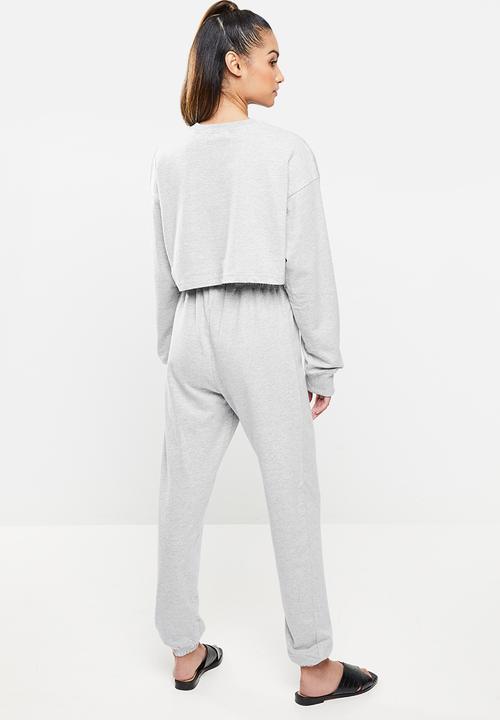 Missguided - Petite crop sweat jogger co ord - grey 