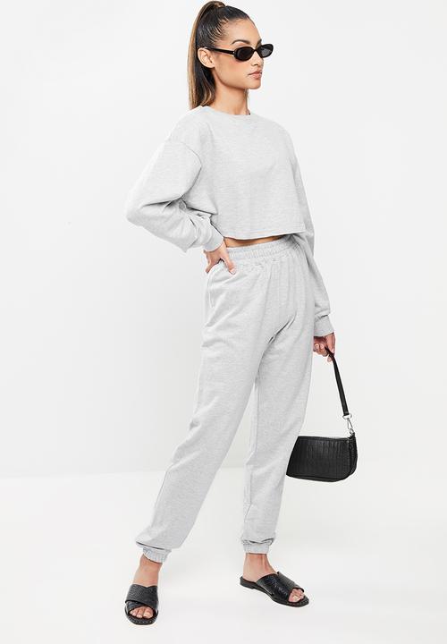 Missguided - Petite crop sweat jogger co ord - grey 