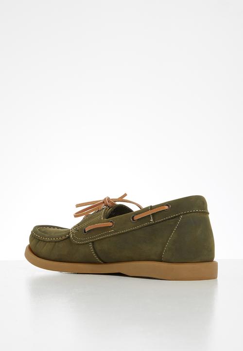 Grasshoppers - Deckskin boatshoe leather sandiego - olive