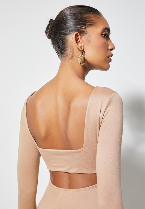 VELVET - Cut out back column midi dress - beige