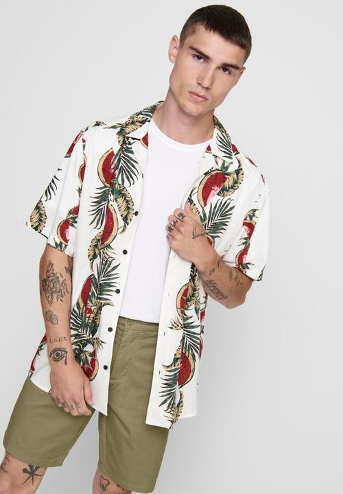Only & Sons - Onsarthir placement aop shirt - white