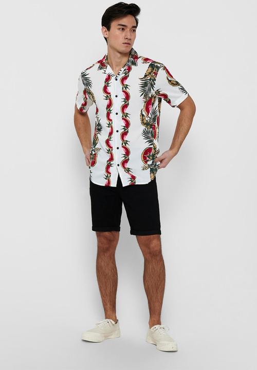 Only & Sons - Onsarthir placement aop shirt - white