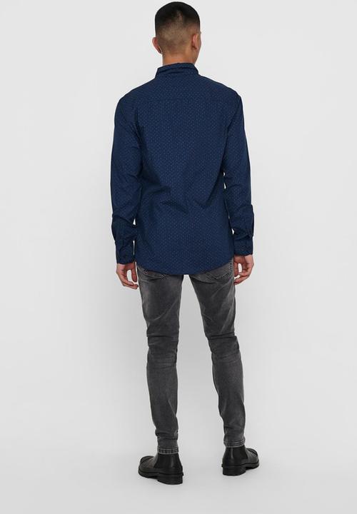 Only & Sons - Onssane ls ditsy poplin shirt - navy