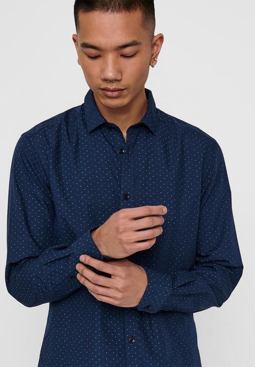 Only & Sons - Onssane ls ditsy poplin shirt - navy
