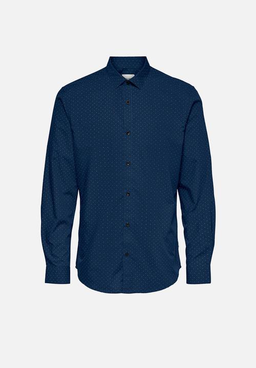 Only & Sons - Onssane ls ditsy poplin shirt - navy