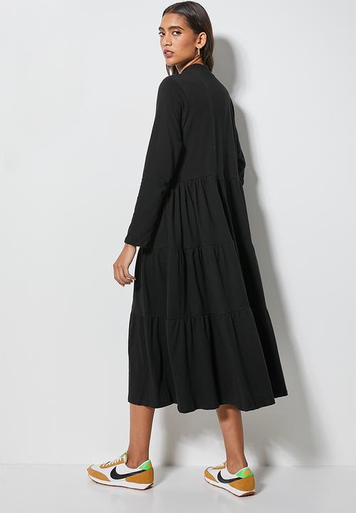 Superbalist - Ribbed funnel neck tiered dress - black
