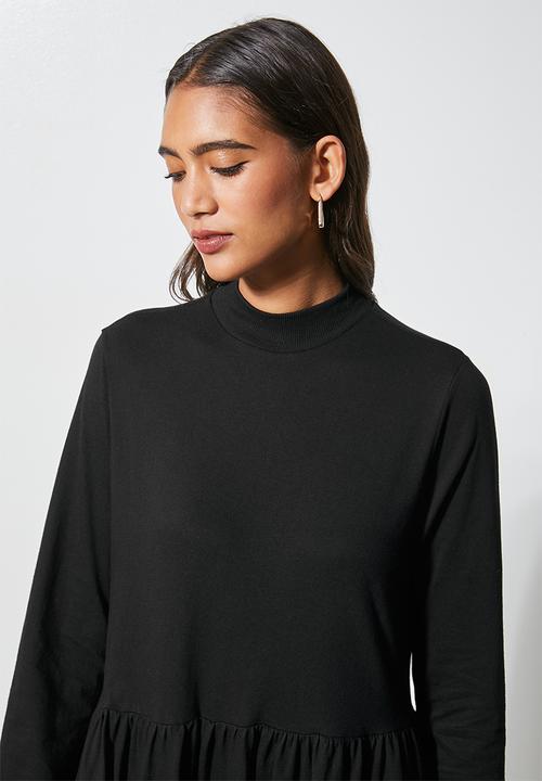 Superbalist - Ribbed funnel neck tiered dress - black