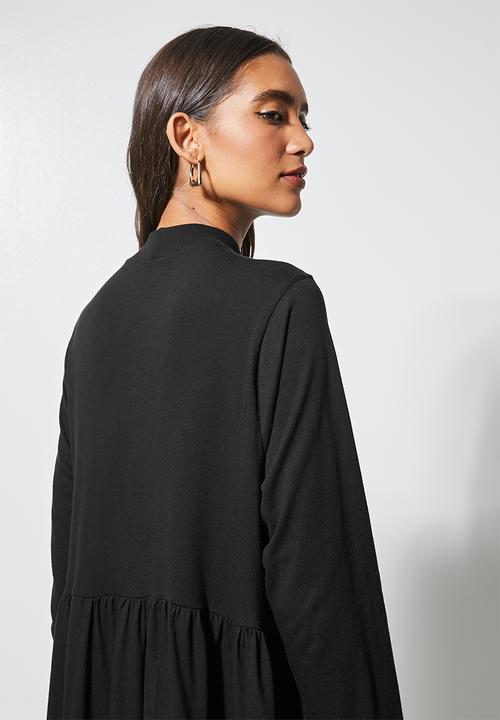 Superbalist - Ribbed funnel neck tiered dress - black
