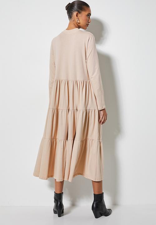 Superbalist - Ribbed funnel neck tiered dress - stone