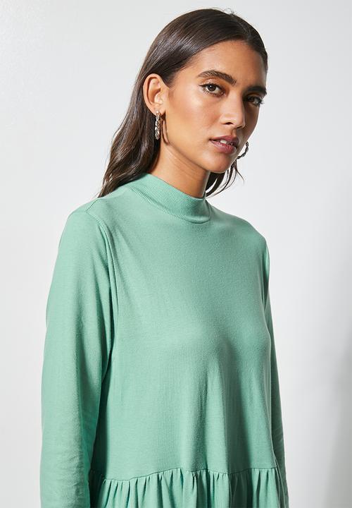 Superbalist - Ribbed funnel neck tiered dress - deep sage
