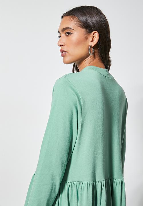 Superbalist - Ribbed funnel neck tiered dress - deep sage