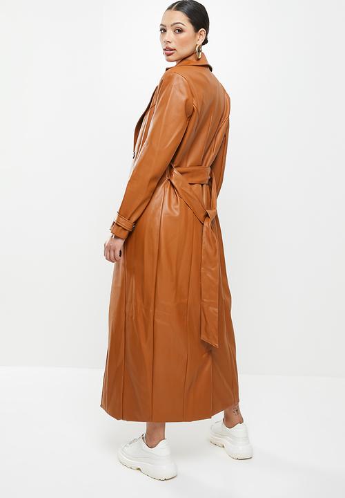Missguided - Db belted pu trench -tan
