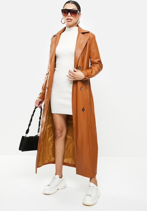Missguided - Db belted pu trench -tan