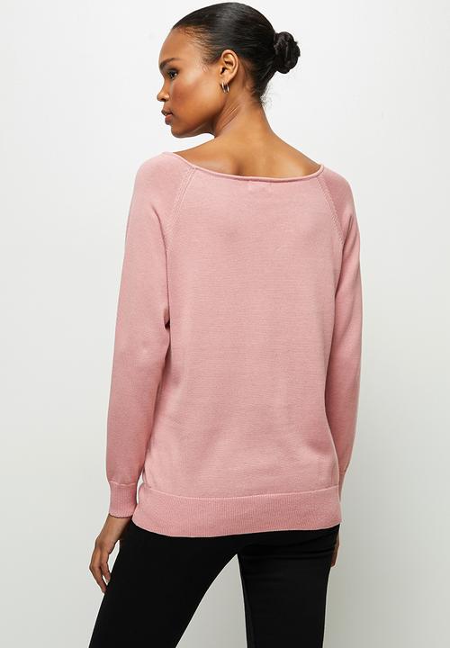 edit - Longline wide neck jumper - dusty pink