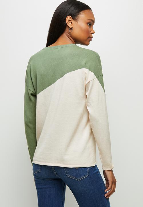 edit - Organic cotton colour block jumper - green & cream 