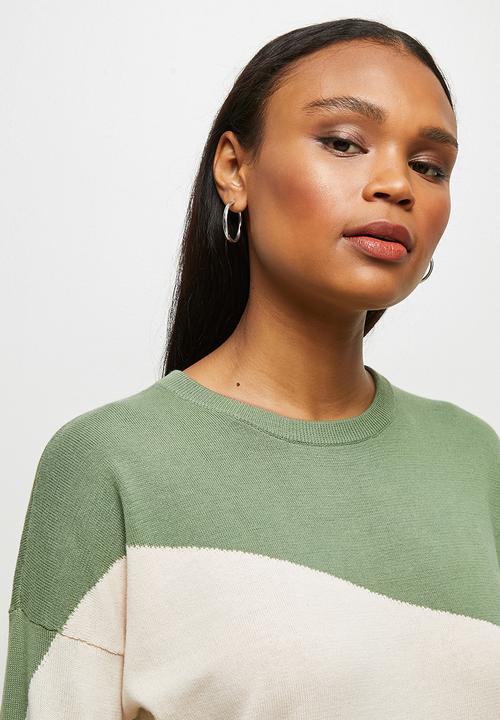 edit - Organic cotton colour block jumper - green & cream 
