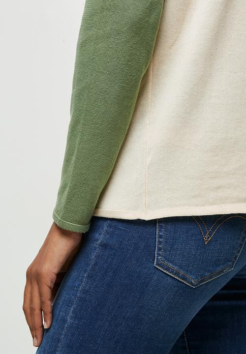 edit - Organic cotton colour block jumper - green & cream 