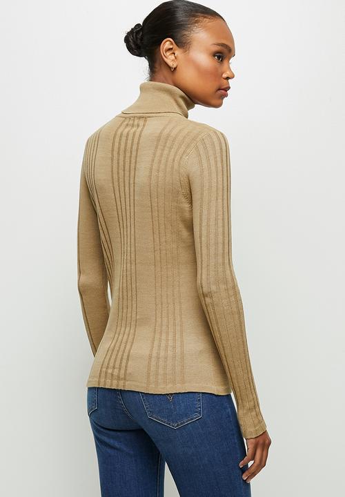 edit - Basic ribbed polo neck - brown
