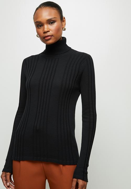 edit - Basic ribbed poloneck - black